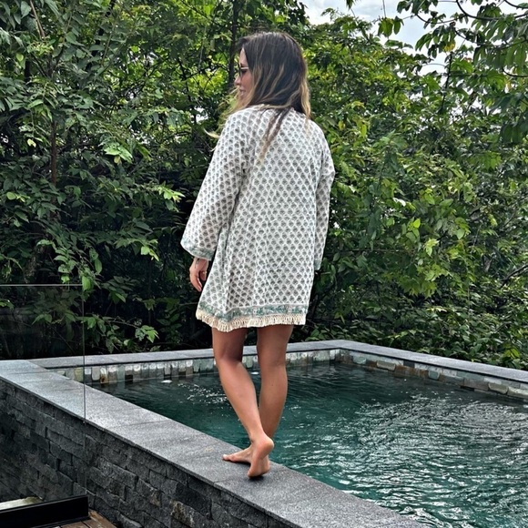 Sur La Vague Lauren Tunic Coverup Kaftan Dress with Fringe detailing - Picture 5 of 5